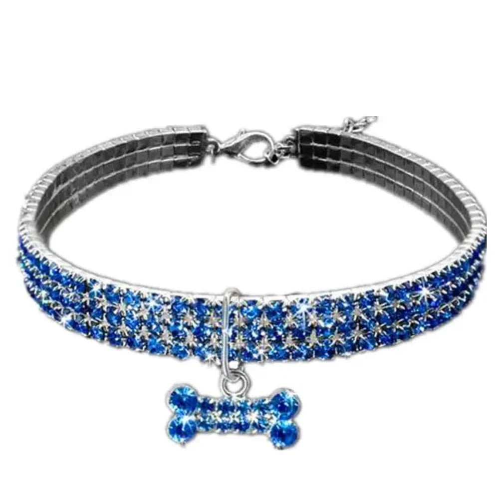 XILO - Glitterhalsband för Hundar. - Justerbar Storlek med Strass och Sött Ben-Hänge, Perfekt för Sociala Tillställningar och Speciella Händelser