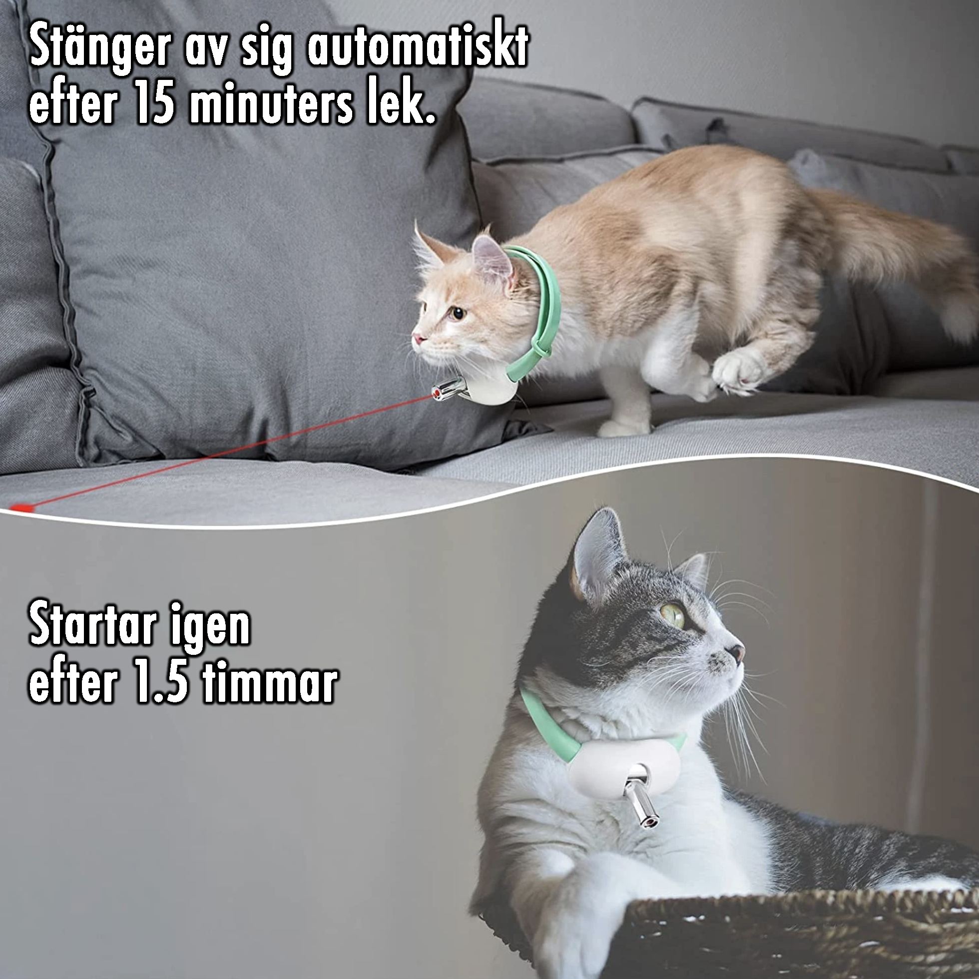 LEIO - Automatisk Laserpekare för Katter. Självroterande med Standby-läge, Justerbart Halsband av Giftfri TPU, Perfekt för Aktivering och Motion