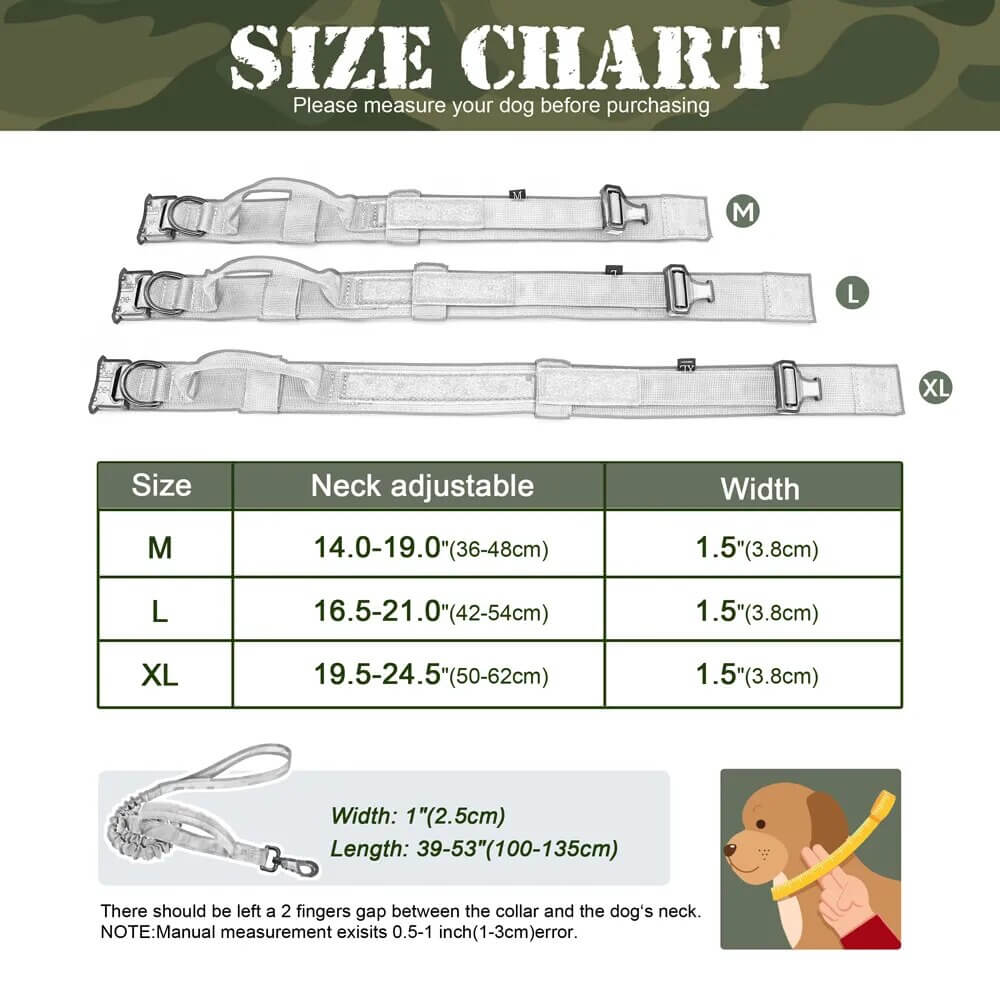 ZOLANDE - Robust Dog Collar with Included Leash. - Durable Nylon, Stainless Linkages, Multiple Handles and Elastic Leash, For Medium to Large Dogs