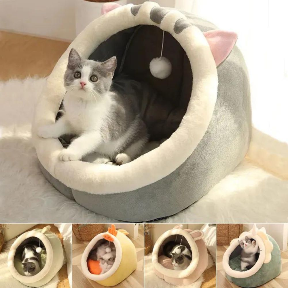 CHEZZO – Katzenbett für Katzen und Hunde. Kleines Hundehöhlenbett mit hängendem Teaser-Spielzeug, Katzenhaus mit rutschfestem Haustierbett und abnehmbarer, waschbarer, gepolsterter Katzenhöhle