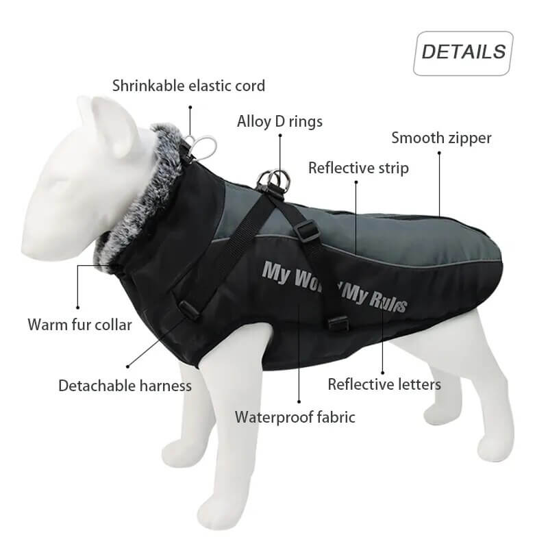 ZAVOX - Lined Dog Jacket for Medium to Large Dogs. - Insulating Lining, Reflective Details, Water Repellent, Adjustable Stand Collar