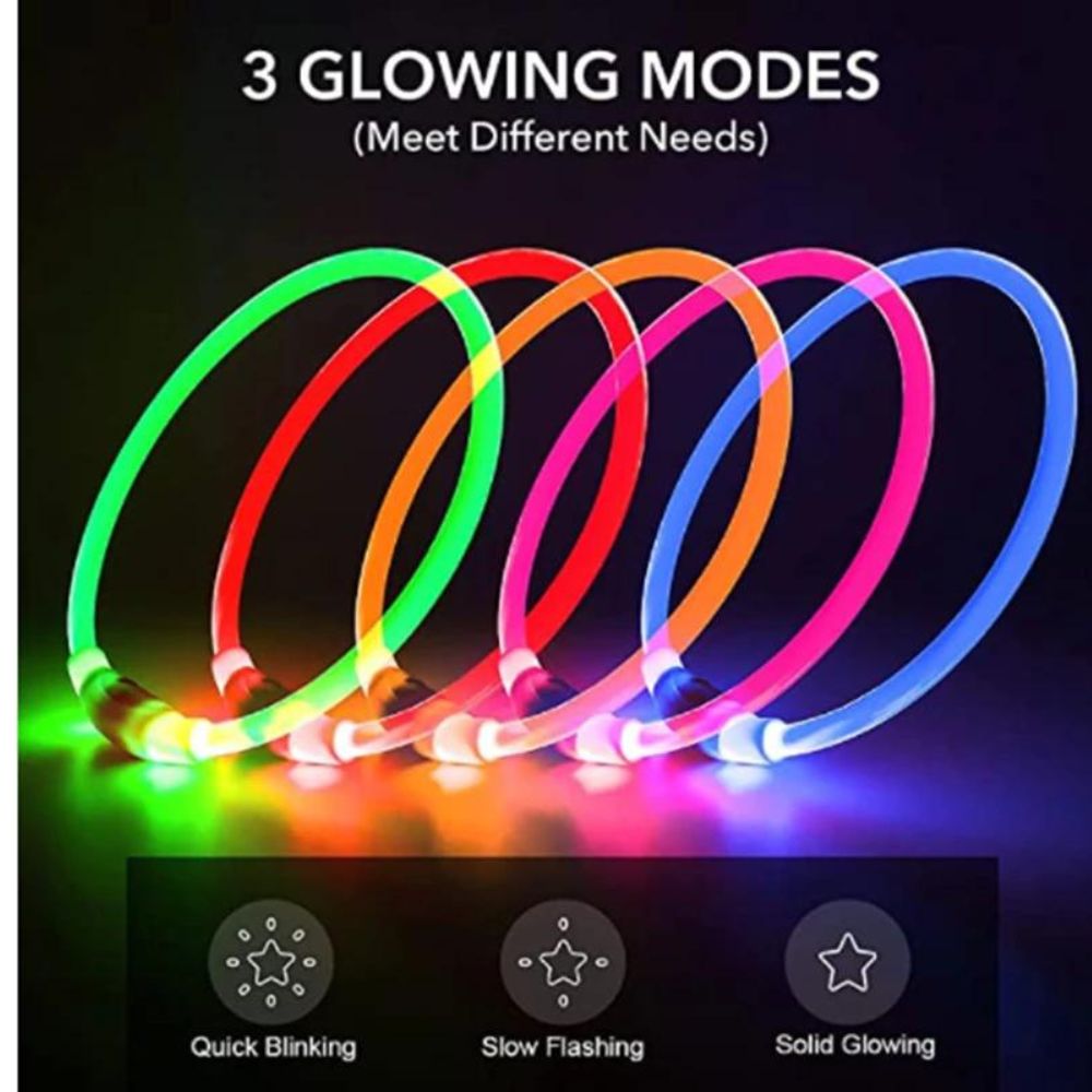 ZYLO - LED lysande Säkerhetshalsband för Hundar och katter. - Laddningsbart via Micro-USB, Vattentätt och Justerbart, Maximal Synlighet och Komfort