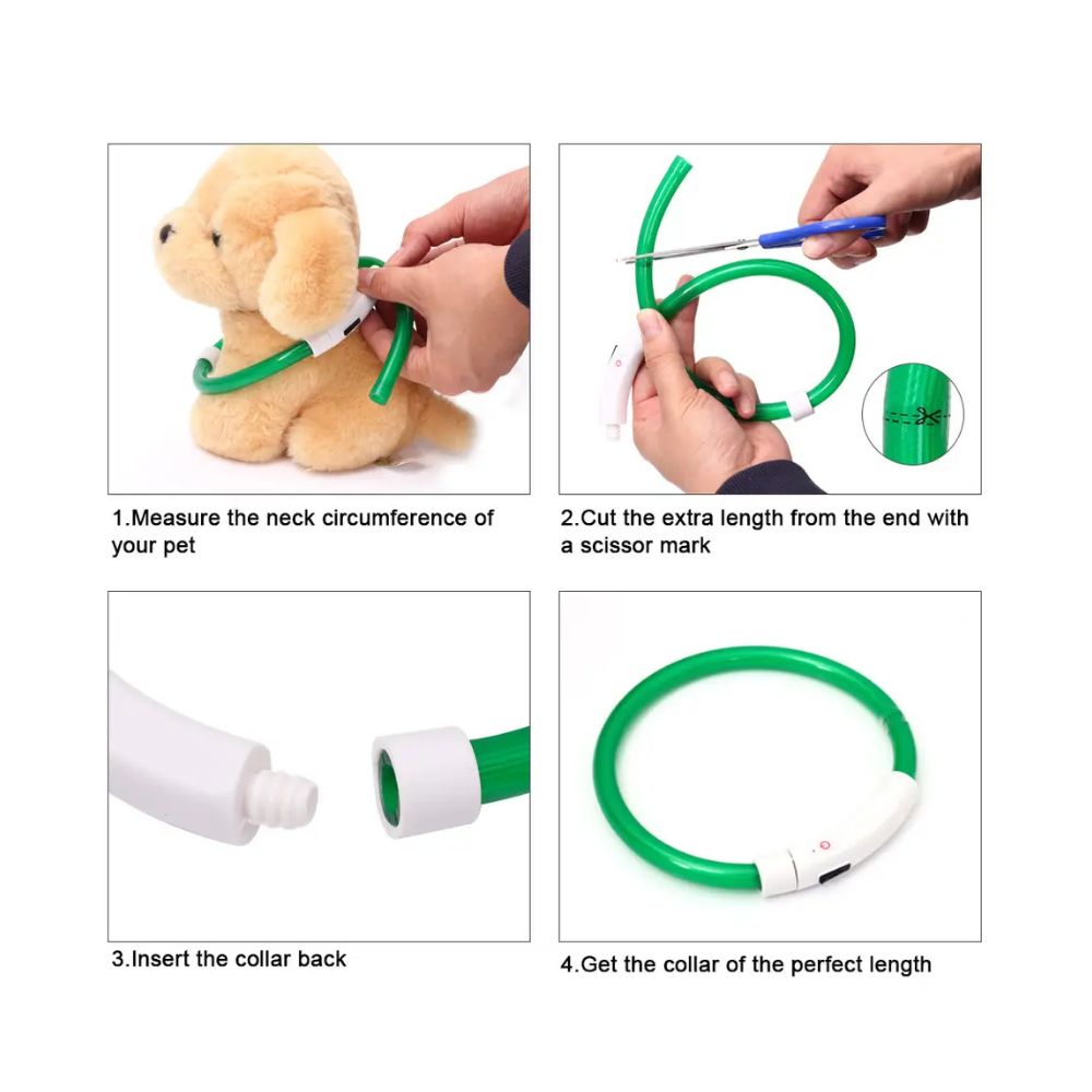 ZYLO - LED lysande Säkerhetshalsband för Hundar och katter. - Laddningsbart via Micro-USB, Vattentätt och Justerbart, Maximal Synlighet och Komfort